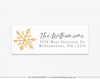 Snowflake Return Address Label Printable, Winter Address Label Yellow, Christmas Mailing Label Personalized, WH128