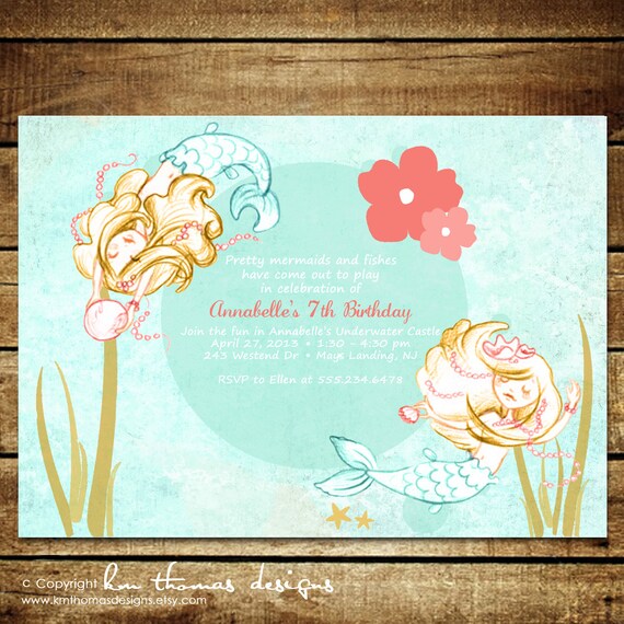 Mermaid Birthday Invitation - Whimsical Mermaids - Under the Sea Birthday - Girl Mermaid Party Invitation - Mermaid Party - BD109 Il_570xn