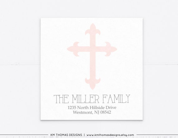 Return Address Label with Religious Cross, Easter Mail Return Sticker Pink, EA104 Il_570xn