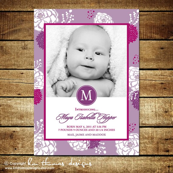 BOUQUET...Custom Photo Birth Announcements...by KM Thomas Etsy