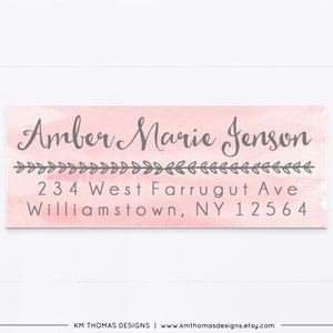 Watercolor Return Address Label Printable, Rectangle Mail Return Sticker Pink, GR101 image 1