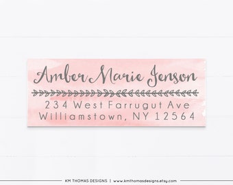 Watercolor Return Address Label Printable, Rectangle Mail Return Sticker Pink, GR101