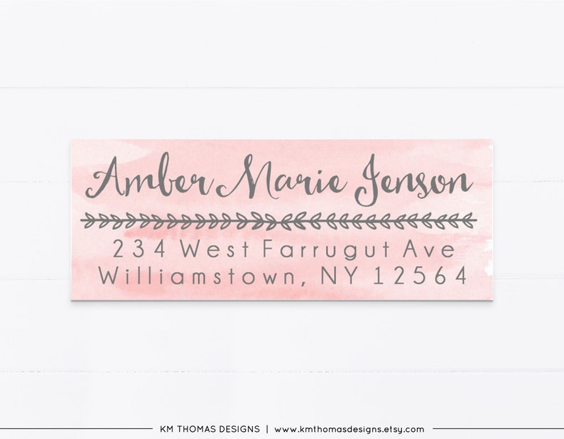 Watercolor Return Address Label Printable, Rectangle Mail Return Sticker Pink, GR101 image 1