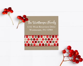 Square Printable Christmas Return Address Label, Matching Christmas Card Label, Holiday Mailing Labels, Tan Personalized Labels WH130