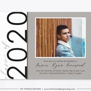 College Graduation Announcement 2024 mit Bild, Grau und Schwarz Einladung, GR109