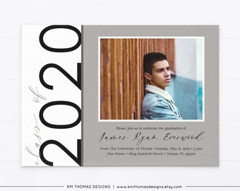 2024 College Graduation Announcement with Picture, Gray and Black Commencement Invitation, GR109