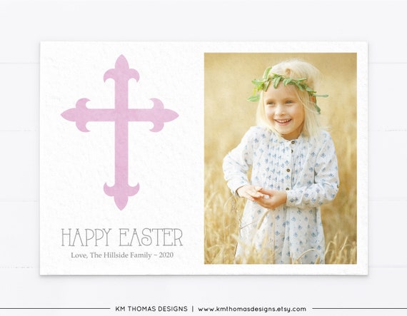 Easter Cross Photo Card Printable, Purple Easter Card with Photo, EA104 Il_570xn