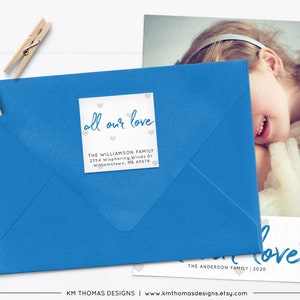 Blue All Our Love Return Address Label with Hearts, Printable Valentine Return Mail Sticker, VA102 image 9