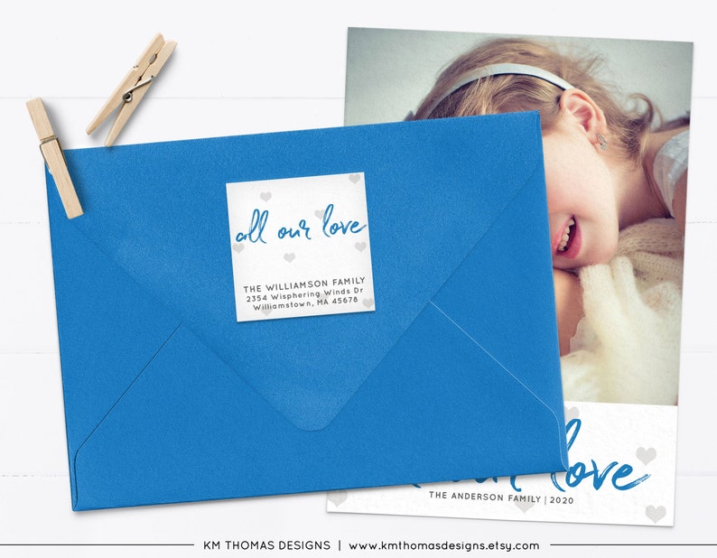 Blue All Our Love Return Address Label with Hearts, Printable Valentine Return Mail Sticker, VA102 image 9