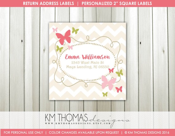 Girl Return Address Labels : Printable Butterfly Return Address Labels - Pink Butterflies - Square Label - BD126 Il_570xn