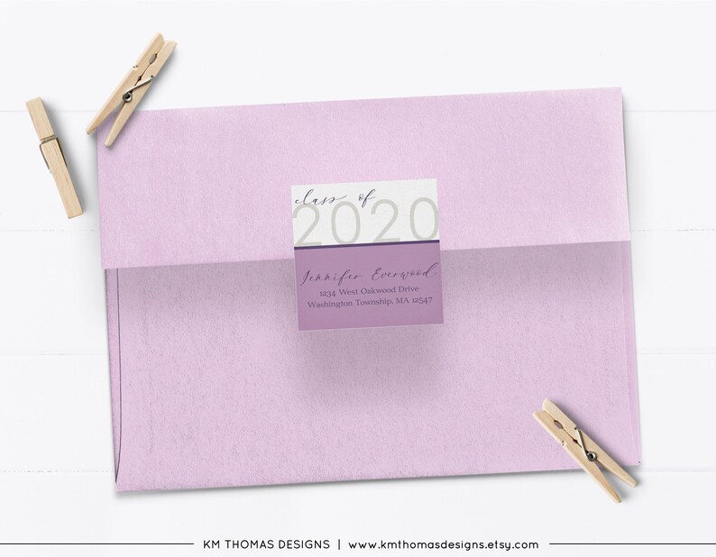 Class of 2024 Return Address Label Gray, Printable Mail Address Label Sticker, GR109 Lavender/Plum