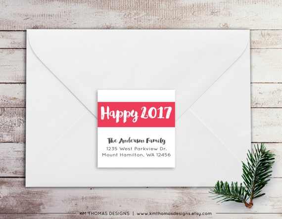 New Years Return Address Label: Square Label - Holiday Return Address Label - Christmas Label - Happy 2017 Sticker - WH162 Il_570xn