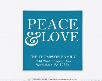 Printable Return Address Label Peace and Love, Christmas Address Label Teal, Personalized Holiday Label, WH120