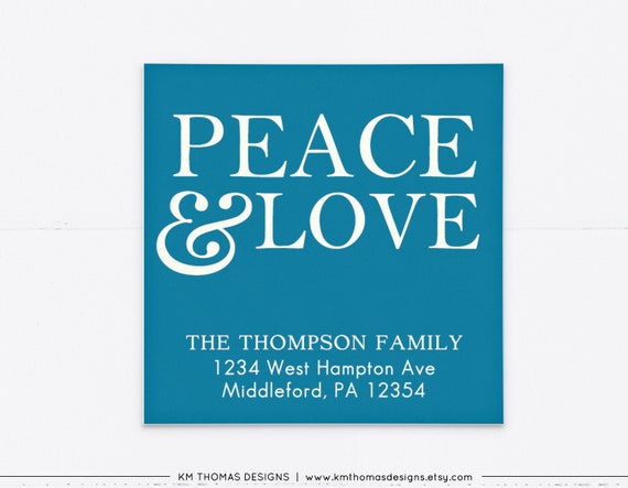 Printable Return Address Label Peace and Love, Christmas Address Label Teal, Personalized Holiday Label, WH120 Il_570xn