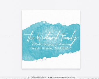 Return Address Sticker Watercolor, Personalized Return Address Label Blue, EA103