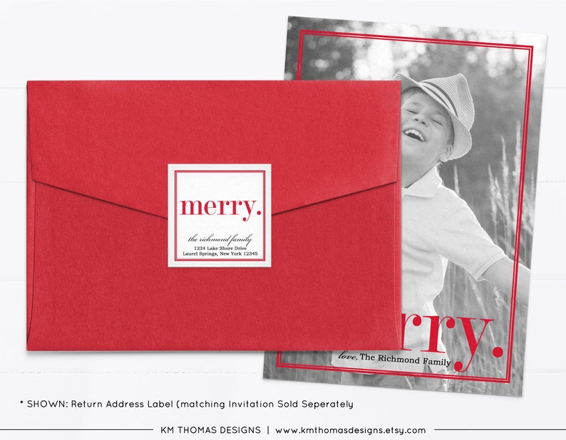 Merry Return Address Label Christmas, Holiday Mailing Sticker Printable, Square Red Label Personalized WH107 image 5