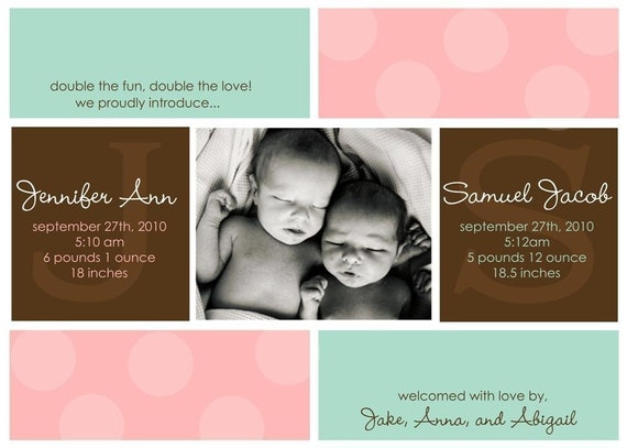 Double Love - Custom Photo Birth Announcement Il_570xn