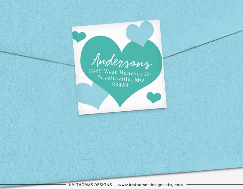Printable Return Address Label with Blue Hearts, Valentines Day Label, VA104 image 3
