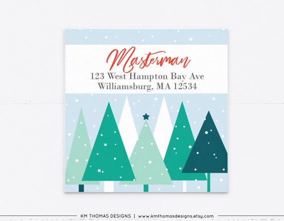 Christmas Return Address Label Printable, Holiday Address Label Sticker with Christmas Trees, WH116 Il_570xn