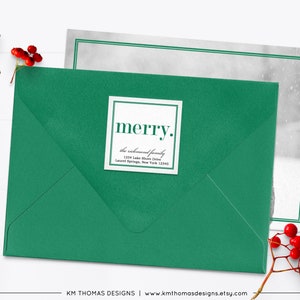 Merry Return Address Label Christmas, Holiday Mailing Sticker Printable, Square Red Label Personalized WH107 Green