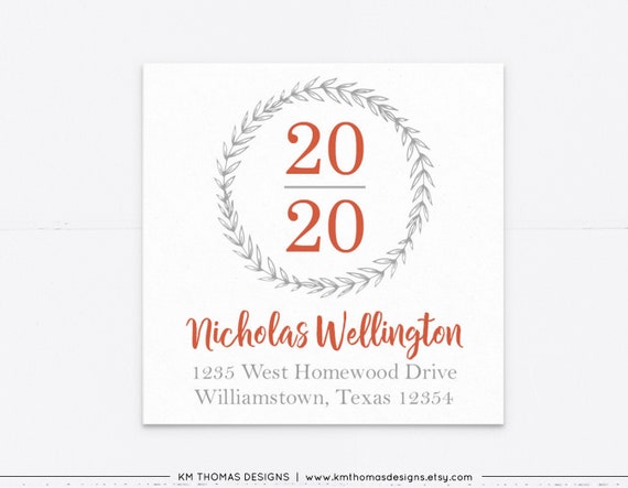 Return Address Label Graduation 2020, Printable Mailing Address Sticker Orange, GR120 Il_570xn