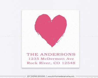 Pink Valentines Day Label Printable, Return Address Label with Heart, VA111