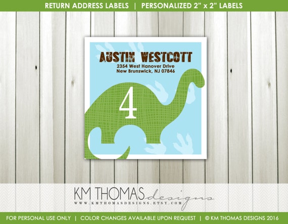 Dinosaur Printable Return Address Labels : Green Dinosaur Return Address Labels - Dino Return Address Label - Square Label - BD135 Il_570xn