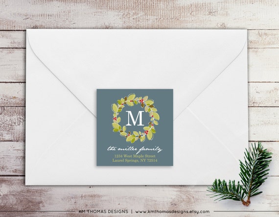Printable Return Address Label - Square Label - Christmas Return Address Label - Holiday Wreath - Holiday Return Address Label - WH105 Il_570xn