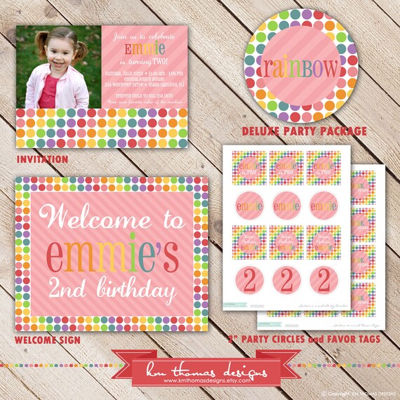 Deluxe RAINBOW Collection...Custom Printable Party Package...Personalized...by KM Thomas Designs Il_570xn