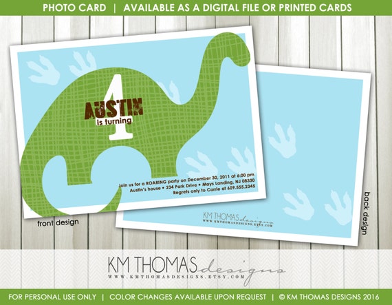 Printable Dinosaur Birthday Invitation : Dinosaur Birthday Party Invitation - Green Dino Invitation - Plant Eater Dino - BD135 Il_570xn