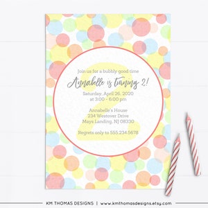 Printable Bubble Birthday Invitation, Pink Girl Birthday Party Theme, Blowing Bubbles, Pop Party, BD178 Multi Color Pastel