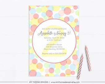 Printable Bubble Birthday Invitation, Pink Girl Birthday Party Theme, Blowing Bubbles, Pop Party, BD178