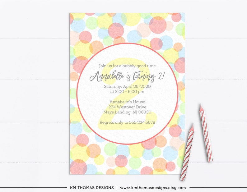 Printable Bubble Birthday Invitation, Pink Girl Birthday Party Theme, Blowing Bubbles, Pop Party, BD178 Multi Color Pastel