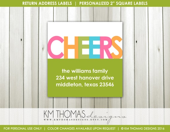 Cheers Return Address Label: Square Label - New Year Return Address Label - Large Cheers Label - Lime Green Pink Cheers - Printable - #WH108 Il_570xn