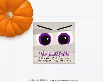 Printable Address Label Halloween, Mummy Return Address Sticker Purple, FA104