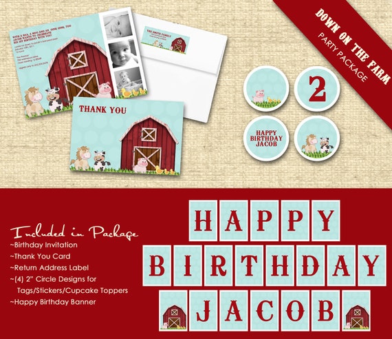Basic Custom Printable Party Package...DOWN on the FARM Collection...Personalized...by KM Thomas Designs Il_570xn