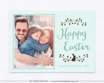 Easter Photo Card with Bunny, Personalized Easter Card Green, EA101