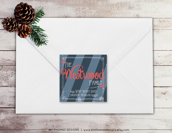 Navy Stripe Return Address Label: Square Label - Christmas Return Address Label - Distressed Stripes Label - Printable - WH106 Il_570xn