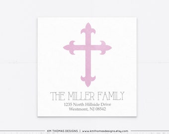 Easter Cross Return Address Sticker, Printable Mail Return Label Purple, EA104