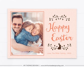 Bunny Easter Card with Photo, Personalized Picture Card Pink, EA101