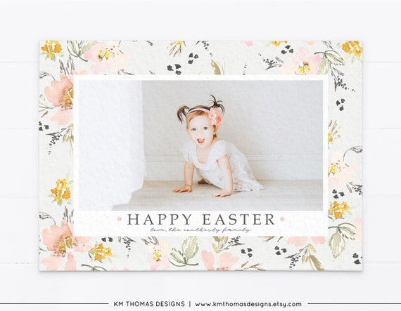 Wildflower Easter Card with Photo, Easter Photo Card with Flowers, EA108 Il_570xn