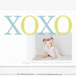 Tarjeta fotográfica del día de San Valentín XOXO, San Valentín imprimible con imagen azul, VA106