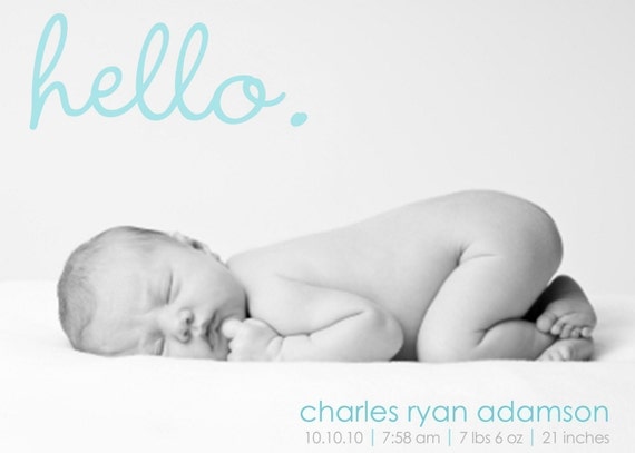 Boy Birth Announcement - Baby Boy Announcement - Photo Announcement - Adoption Announcement - Full Photo - Hello - Blue - BA104 Il_570xn