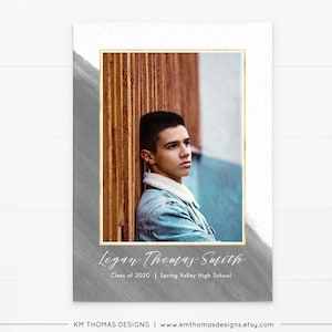 High School Graduation Invitation with Picture, Gray Watercolor Commencement Ceremony Announcement, GR114