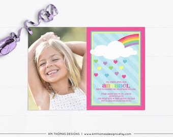 Printable Rainbow Birthday Invitation with photo, BD110