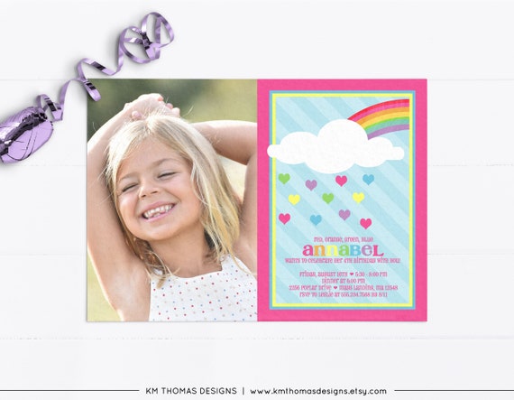 Printable Rainbow Birthday Invitation with photo, BD110 Il_570xn