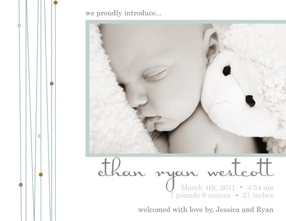 Photo Birth Announcement - Baby Boy Announcement - Printable Photo Announcement - Blue and Gray - Custom Birth Announcement - BA102 Il_570xn