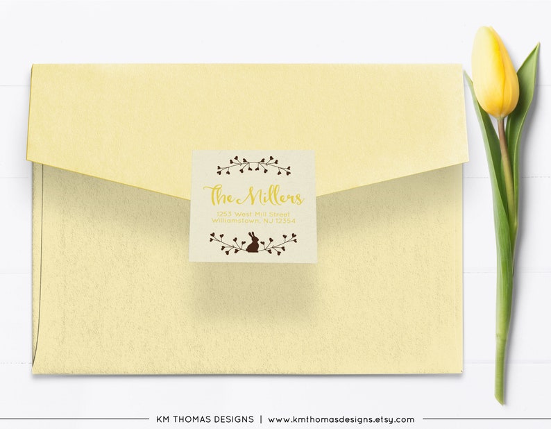 Return Address Sticker Printable, Easter Mail Return Label Green, EA101 Lemon