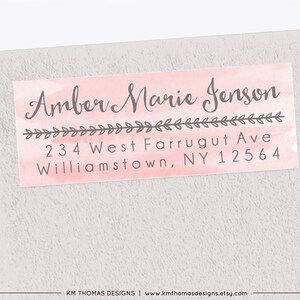 Watercolor Return Address Label Printable, Rectangle Mail Return Sticker Pink, GR101 image 3