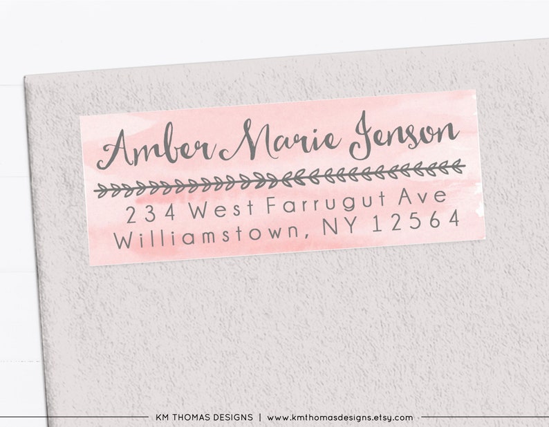 Watercolor Return Address Label Printable, Rectangle Mail Return Sticker Pink, GR101 image 3